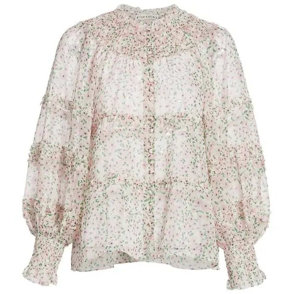 Alice + Olivia Margery ruffle flower blouse NWOT
